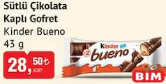KİNDER BUENO SÜTLÜ ÇİKOLATA KAPLI GOFRET 43 G
